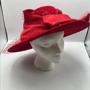 Georgi Red Church/Kentucky Derby Hat with Textured Lace Accents
